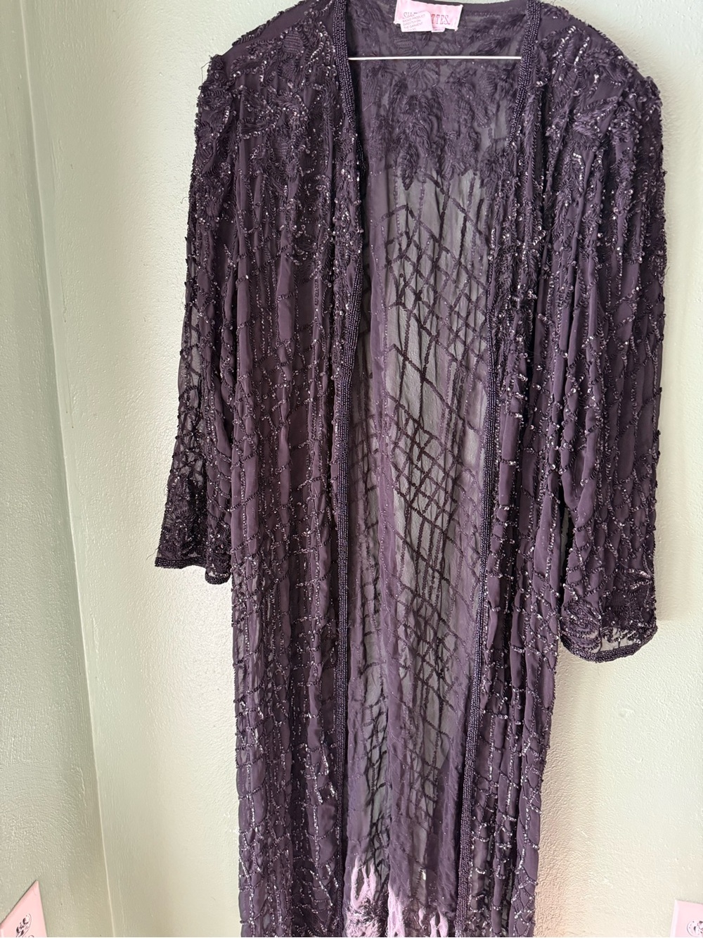 Silhouettes Beaded Sheer Long Cape in Black
